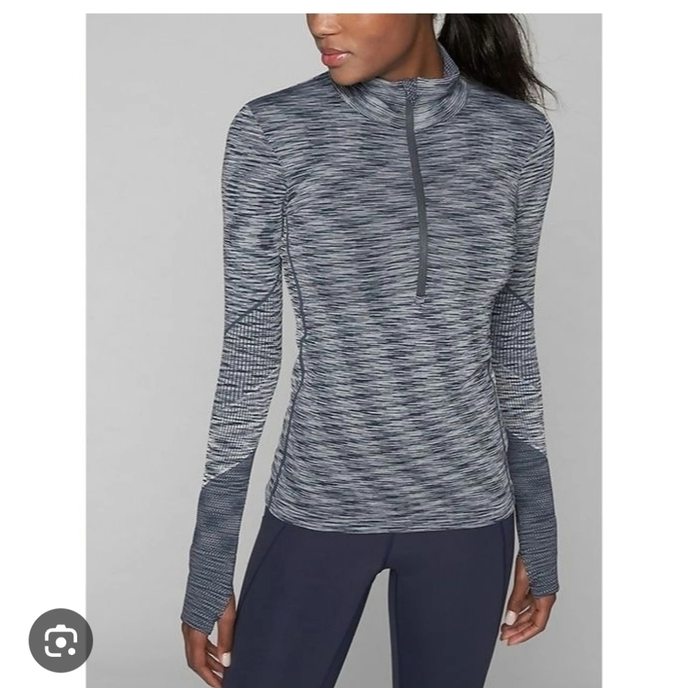 Athleta Flurry Half Zip Navy and Gray Knit Pullover Size Large